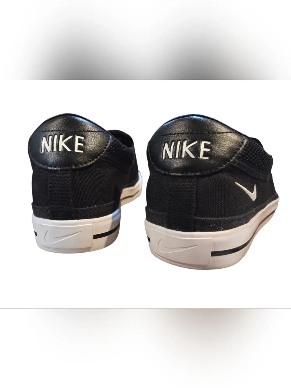 Nike Women's Court Legacy Slip-Ons w/ Durable Black Canvas Loafers